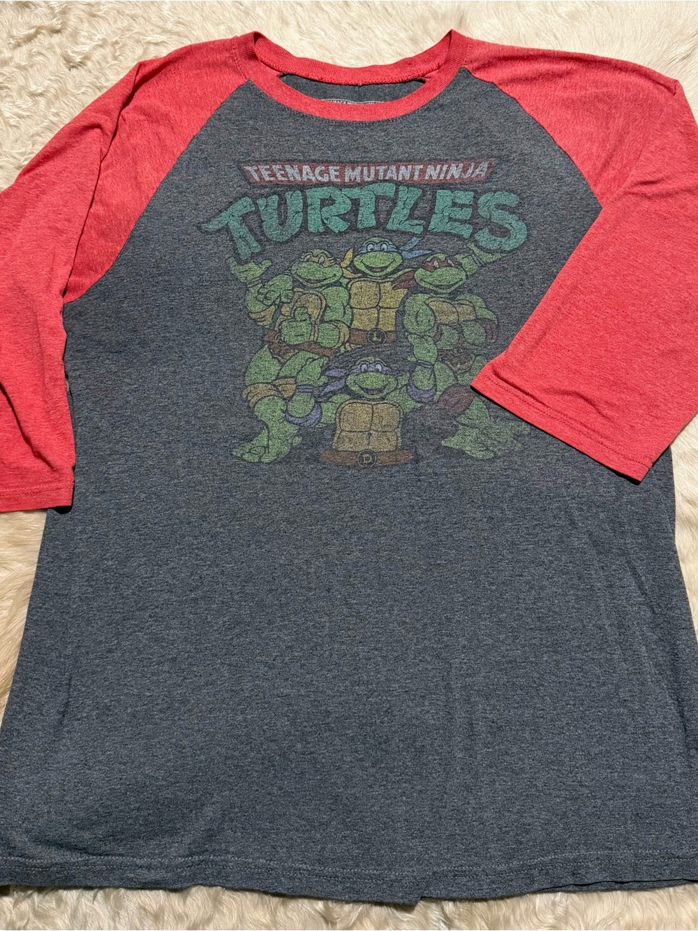 Raglan Long Sleeve teenage mutant ninja turtles shirt - Red/Charcoal large men’s